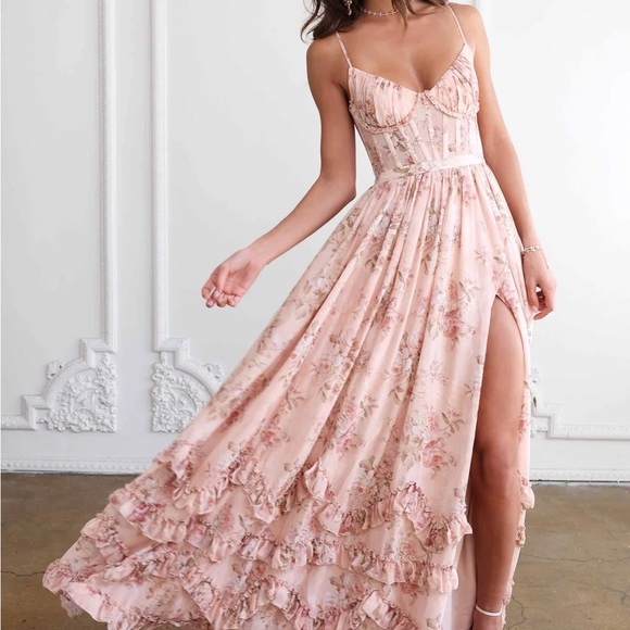 V. Chapman Carmen Corset Pink Rose Blush Floral Dress - Picture 2 of 7